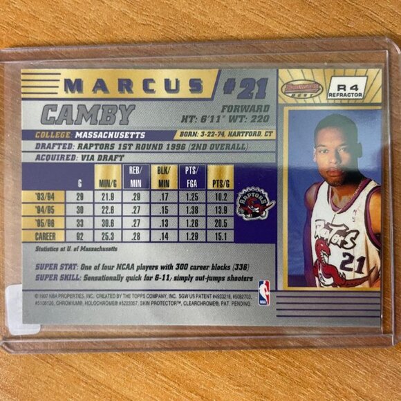 1996-97 Bowman's Best Refractors #R4 Marcus Camby Toronto Raptors - Picture 2 of 2